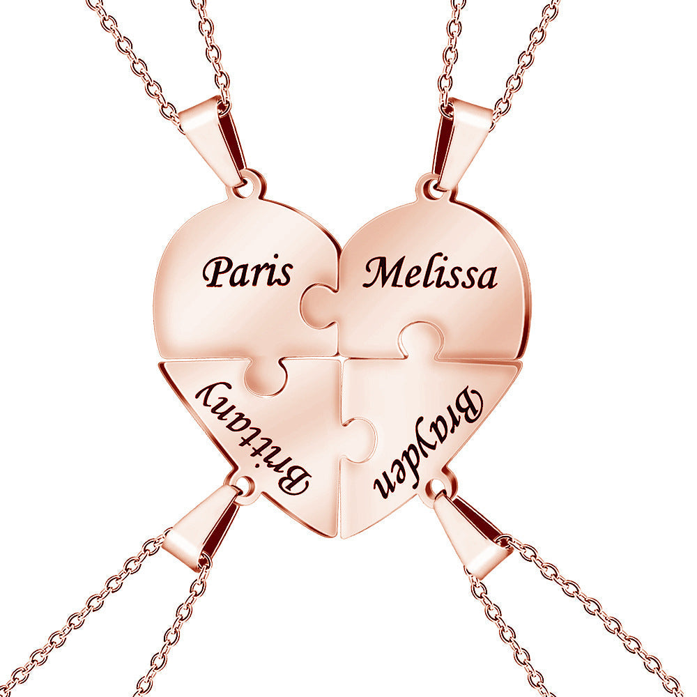 Personalized Family Heart Puzzle Necklace in rose gold
