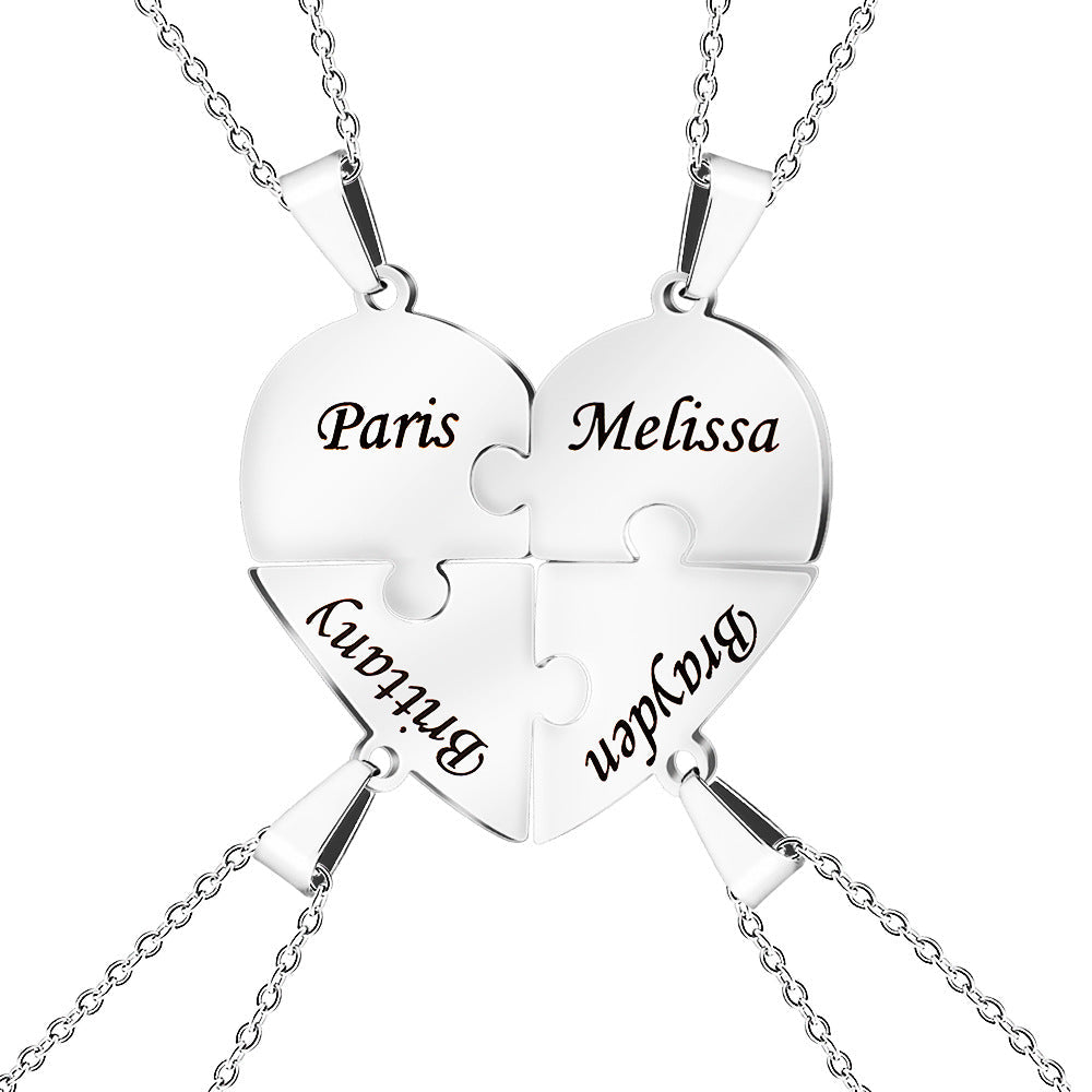 Personalized Family Heart Puzzle Necklace in silver
