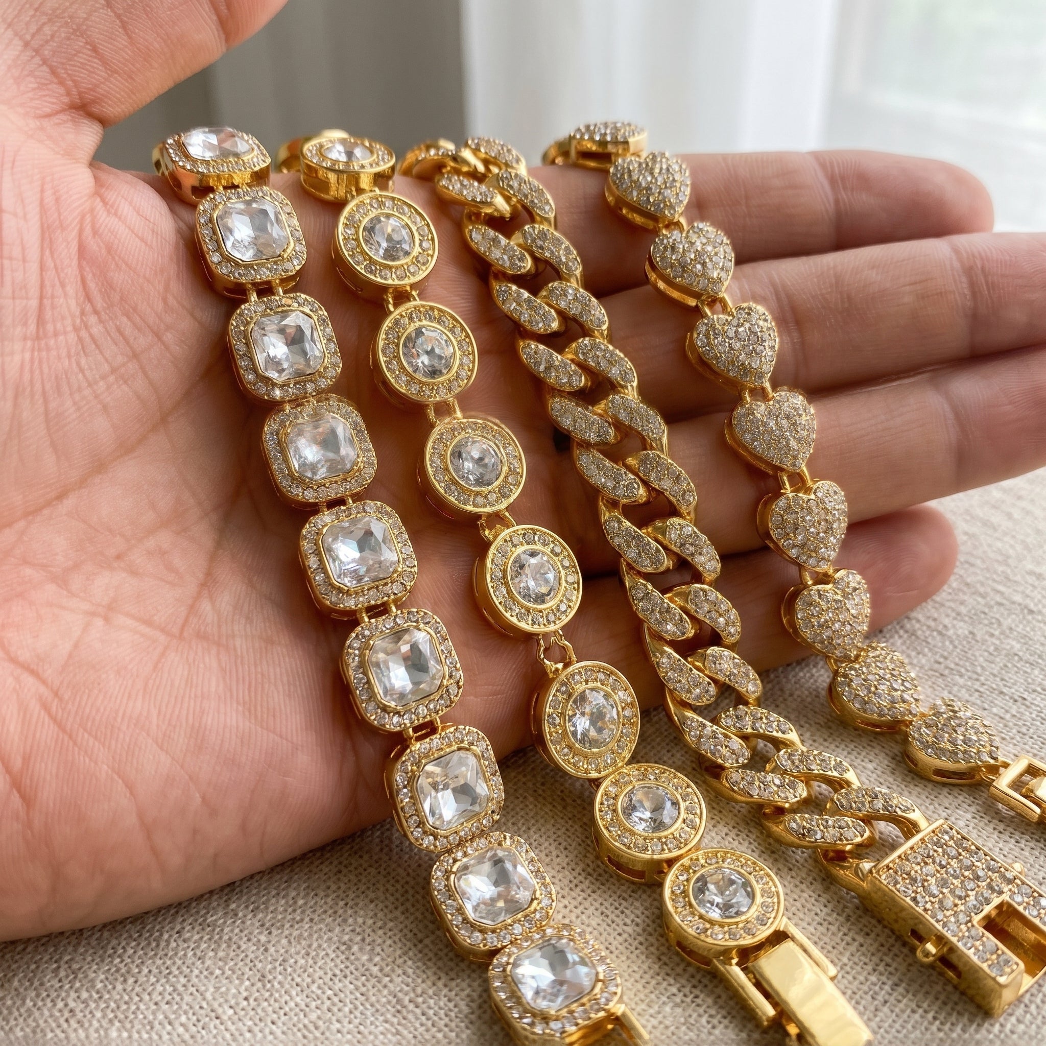 4pc Chunky Diamond Bracelet Stack