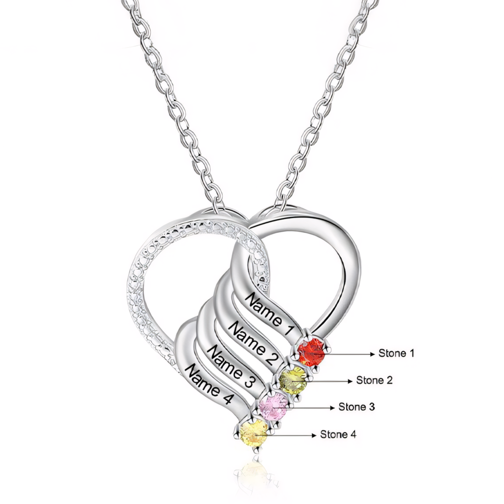 Personalized Name & Birthstone Heart Striped Pendant Necklace in gold