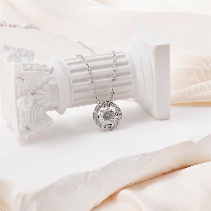 1CT Floating Halo Pendant Necklace