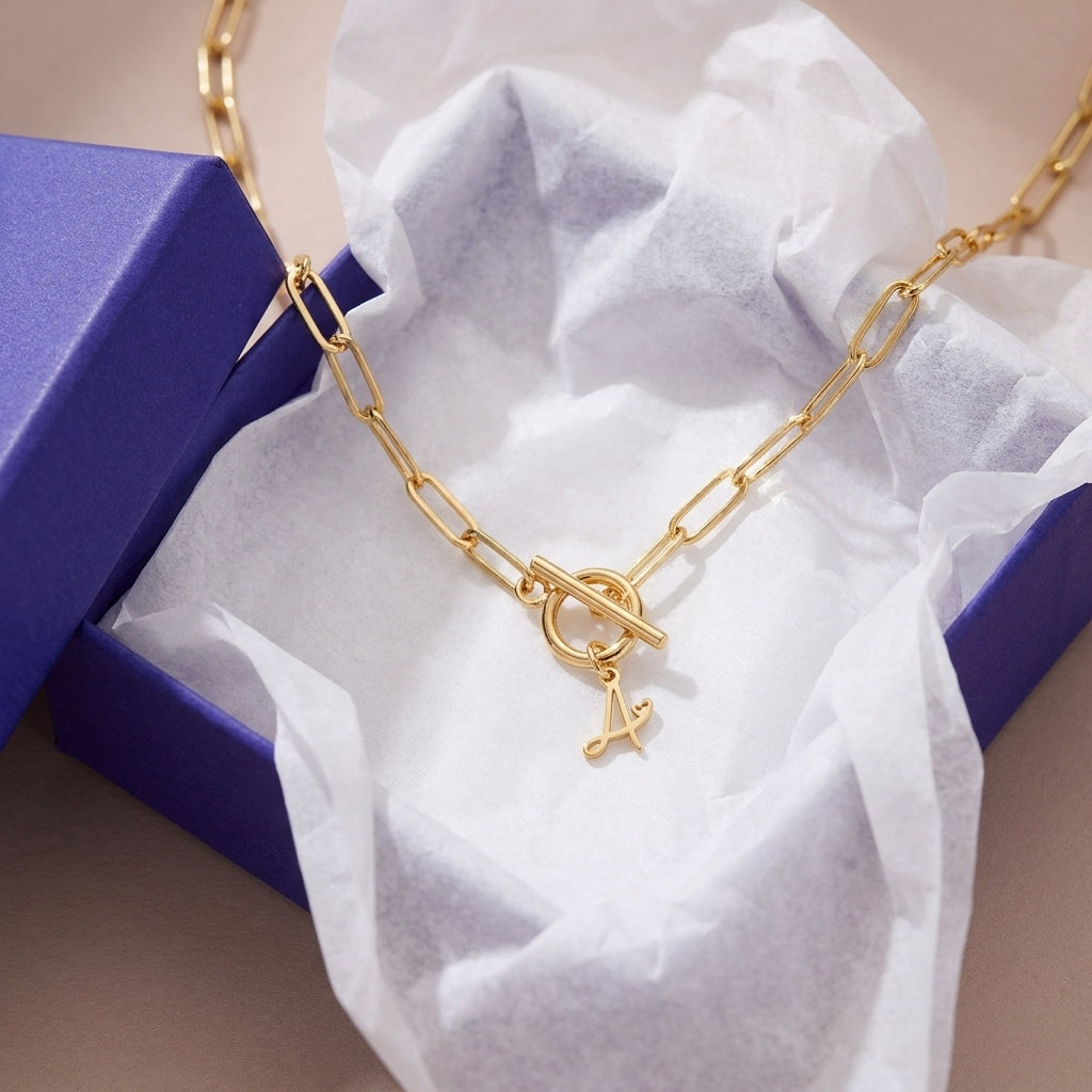Paperclip Heart Letter Initial Toggle Clasp Necklace