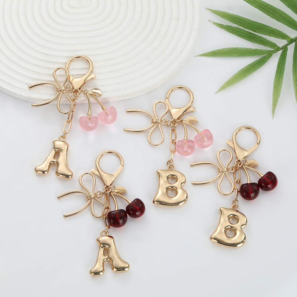 Bubble Initial With Bow & Cherry Bag Charms Keychain