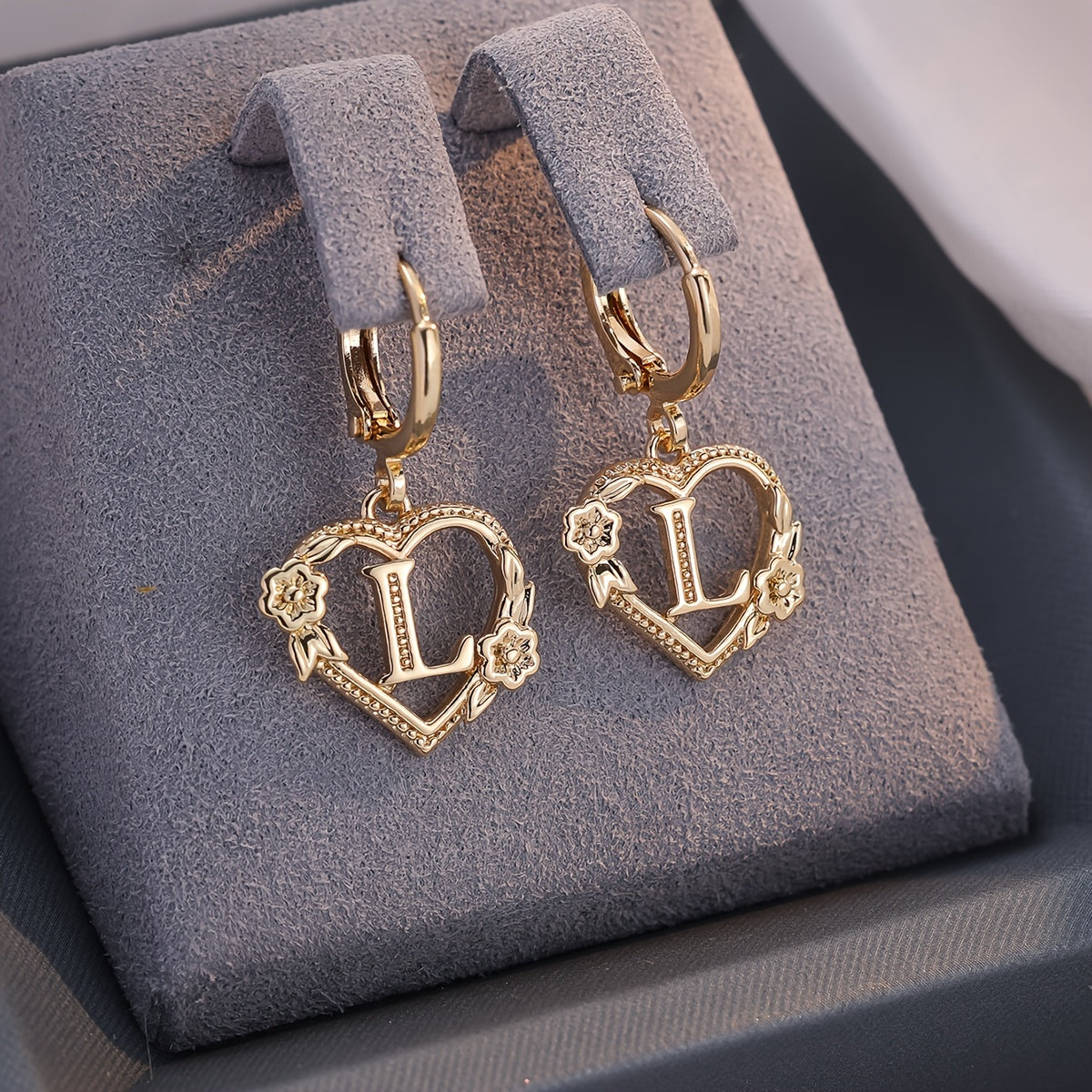 dainty initial letter heart hoop earrings
