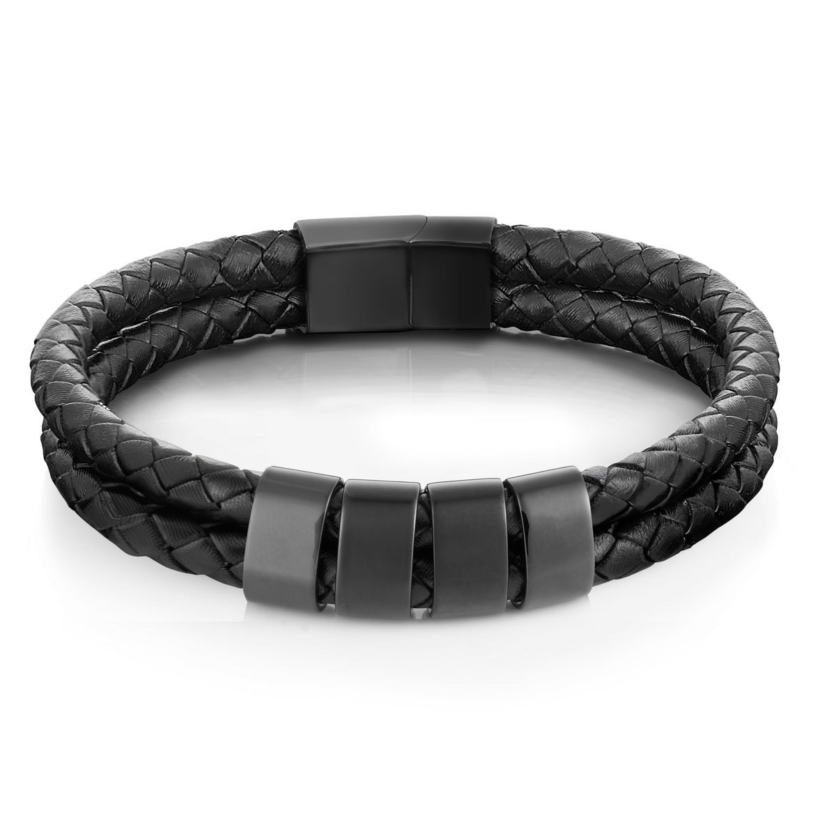 Minimal Personalized Name(s) Leather Bracelet in black