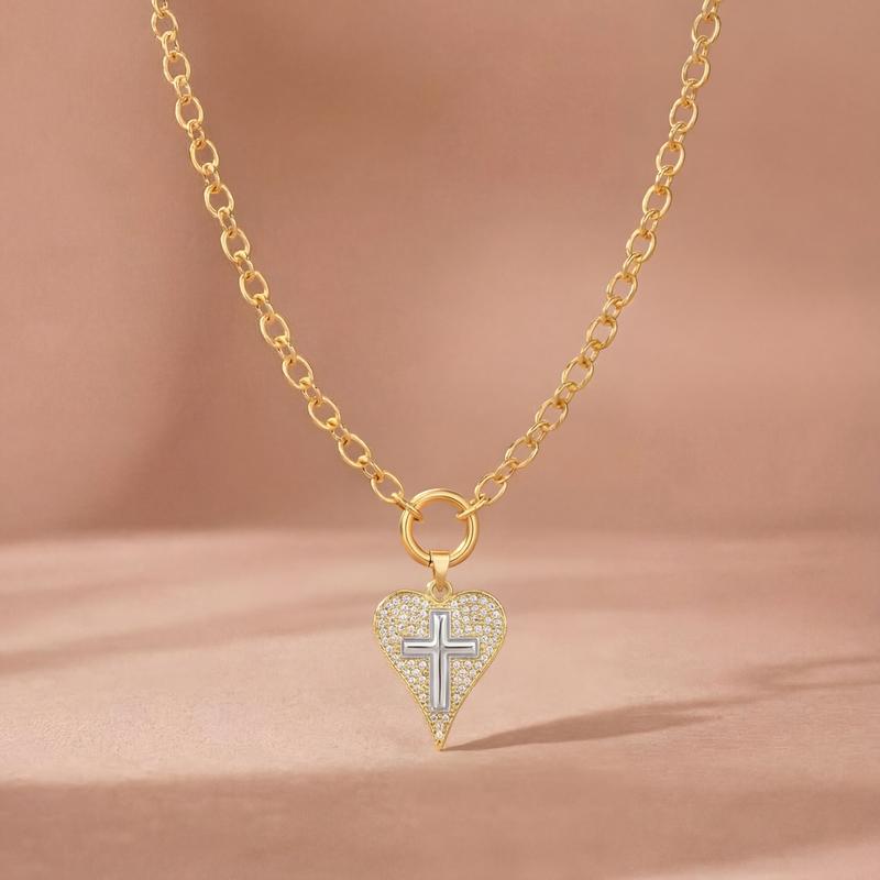 14k Diamond Accented Paperclip Chain Heart Necklaces