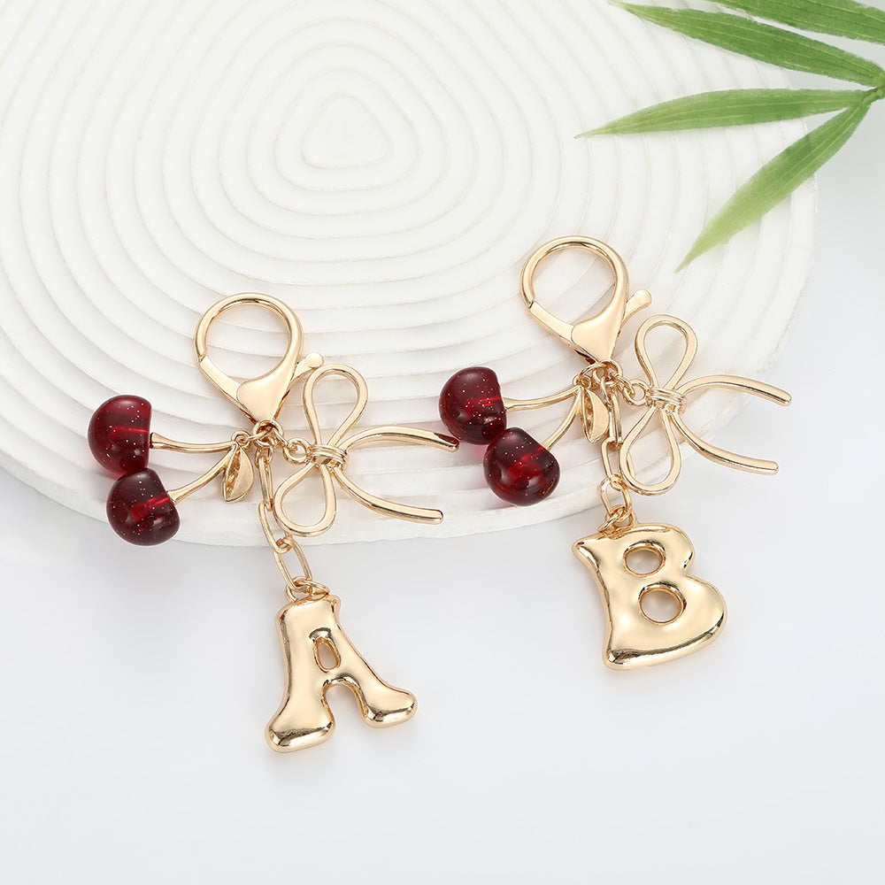 Bubble Initial With Bow & Cherry Bag Charms Keychain