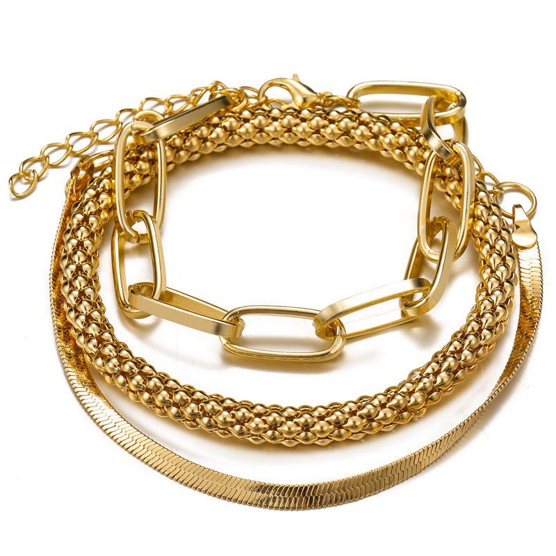3pc Chunky & Elegant Bracelet Stack in gold