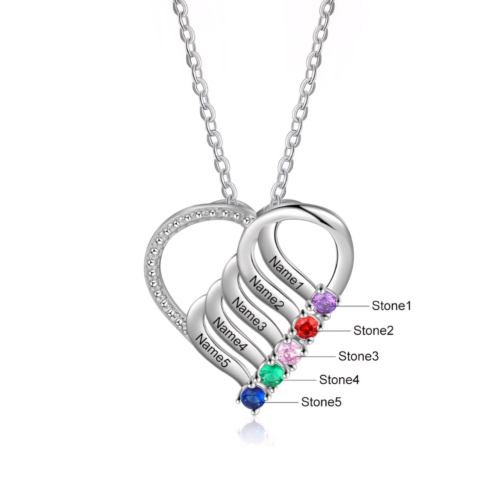 Personalized Name & Birthstone Heart Striped Pendant Necklace in gold