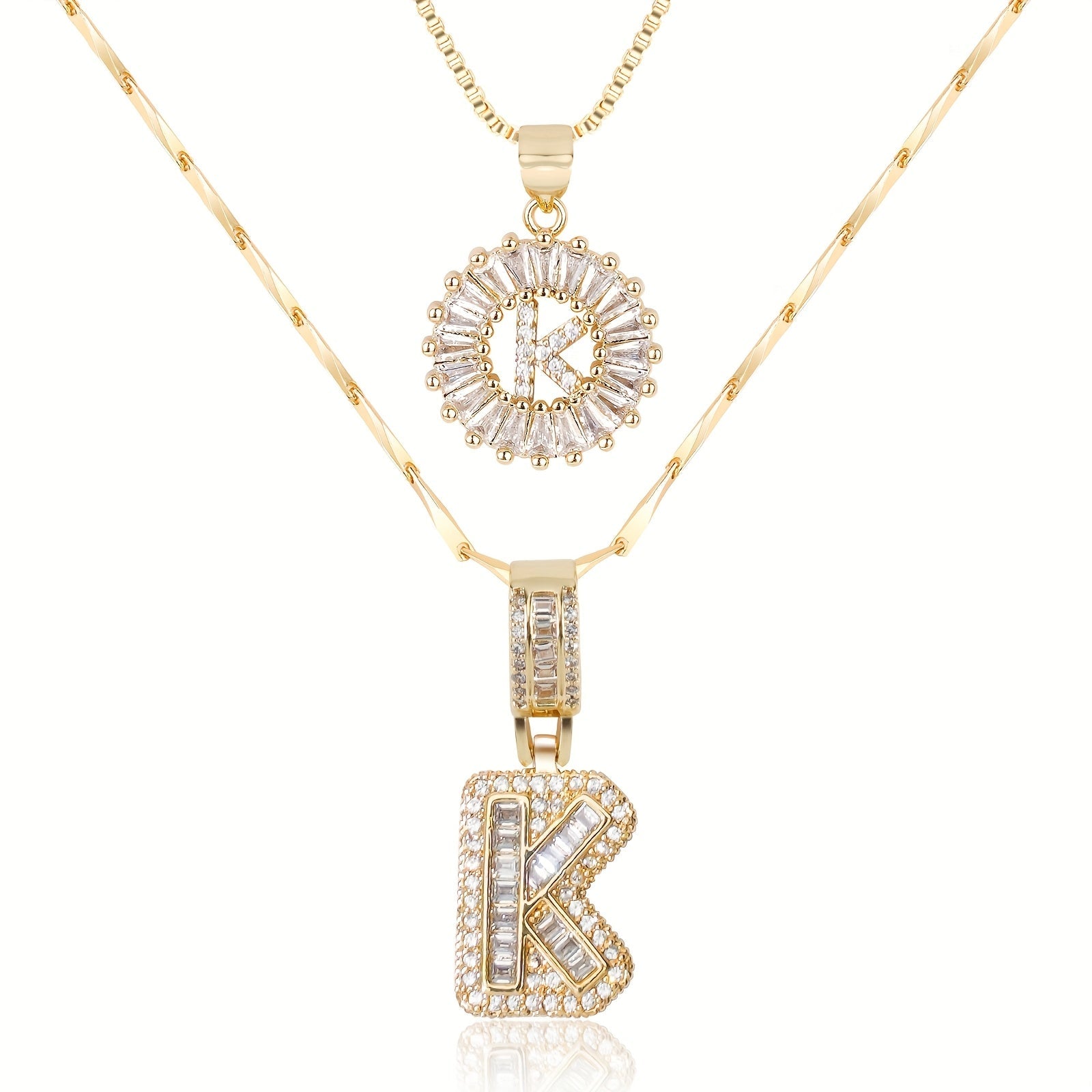 2pc 14k Diamond Letter Initial Necklaces in gold