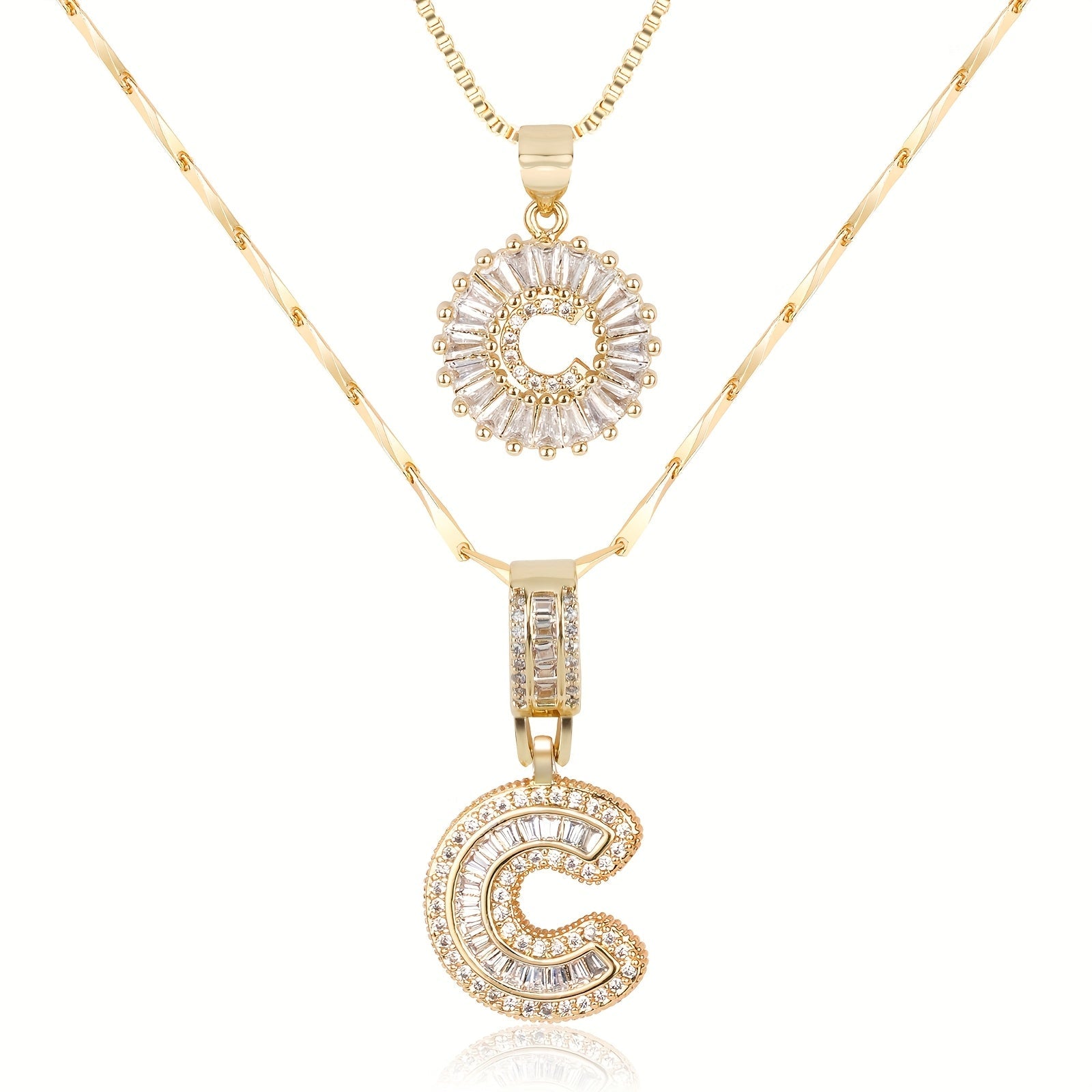 2pc 14k Diamond Letter Initial Necklaces in gold