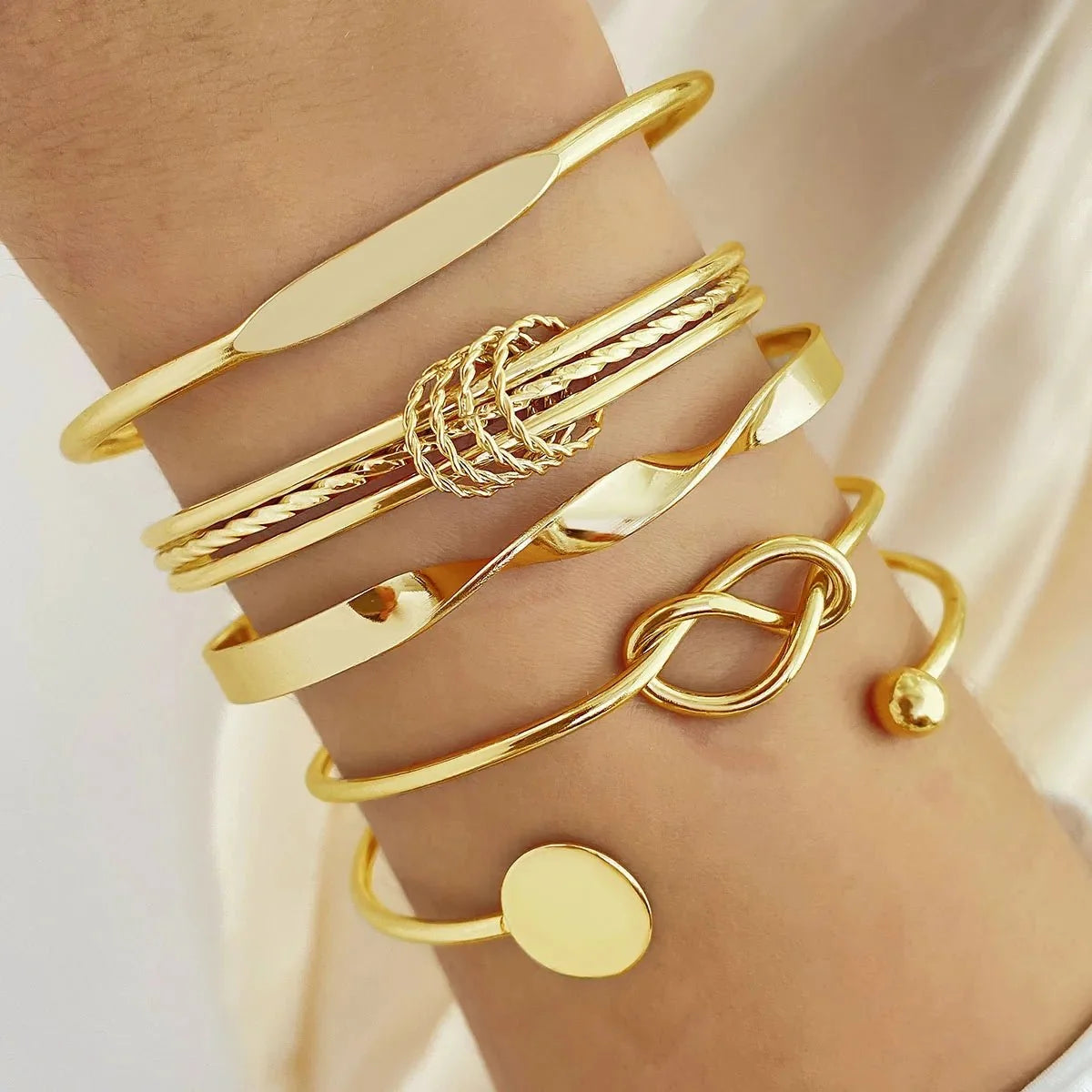 5pcs Twist Bangle Bracelet Stack in gold