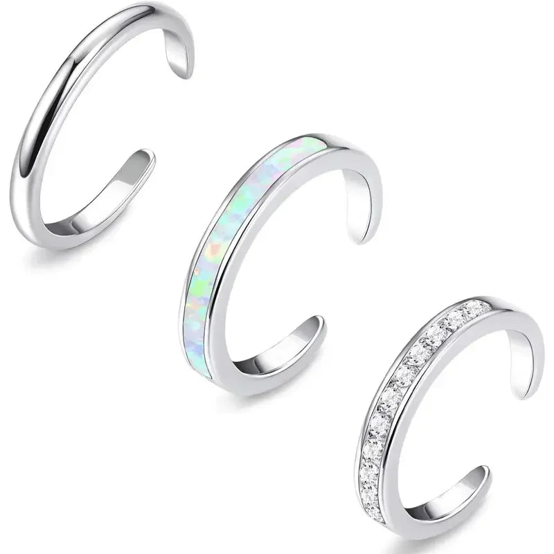 3pc 14k Opal Toe Rings in silver