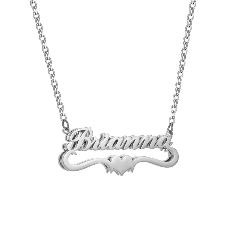 Personalized Name Plate Heart Necklace in silver