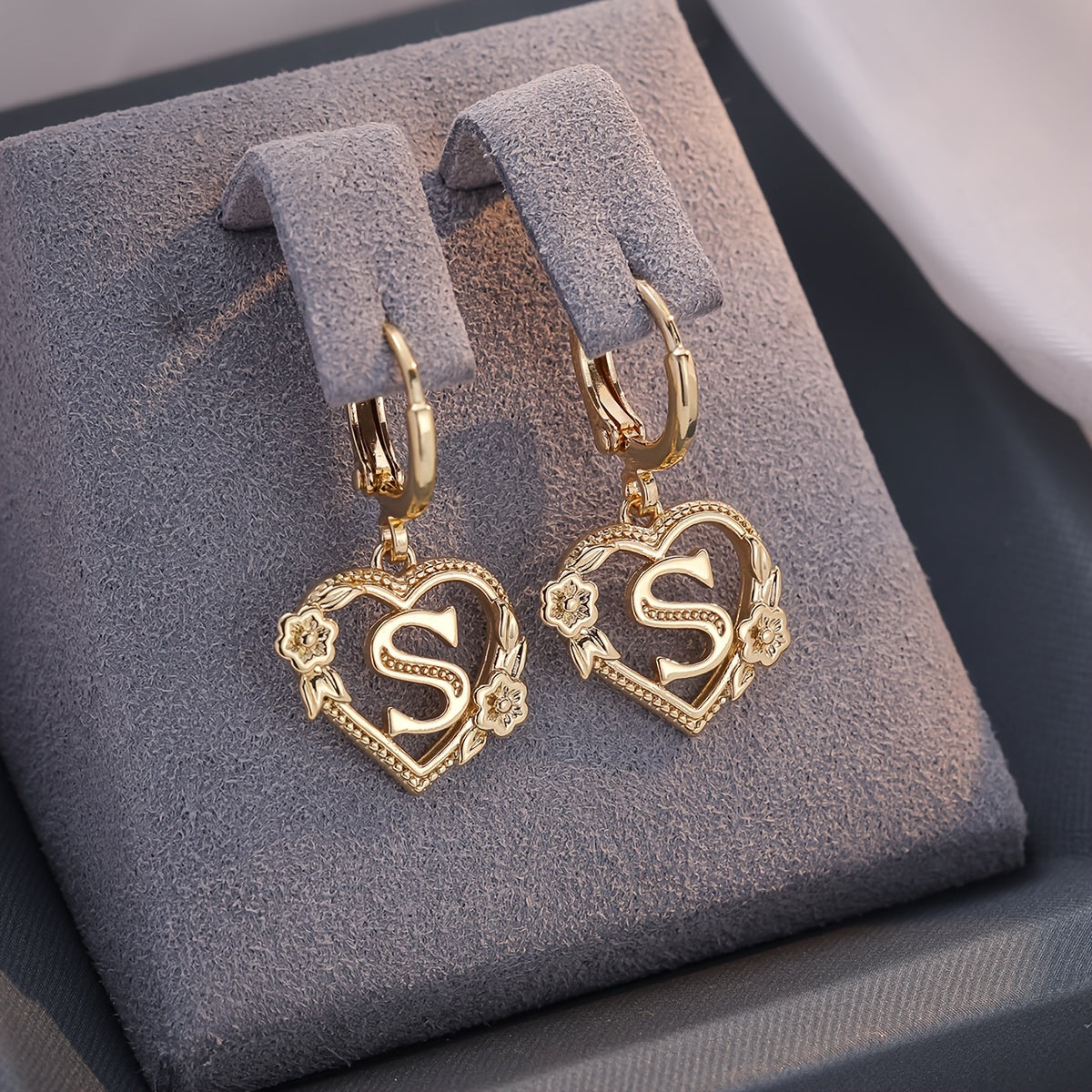 dainty initial letter heart hoop earrings