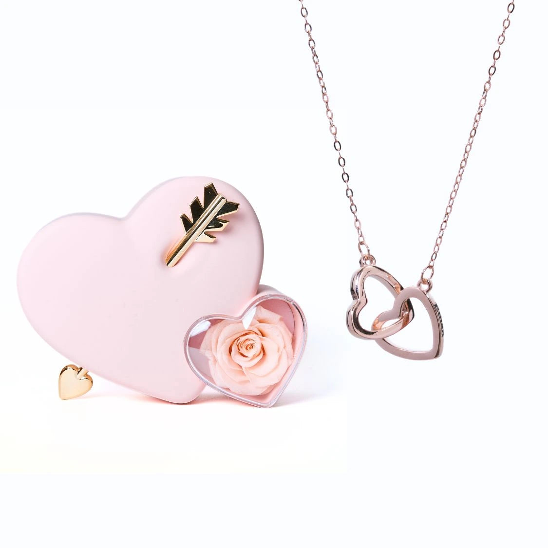 Eternal Love Box Dual Hearts Engraved Necklace in rose gold