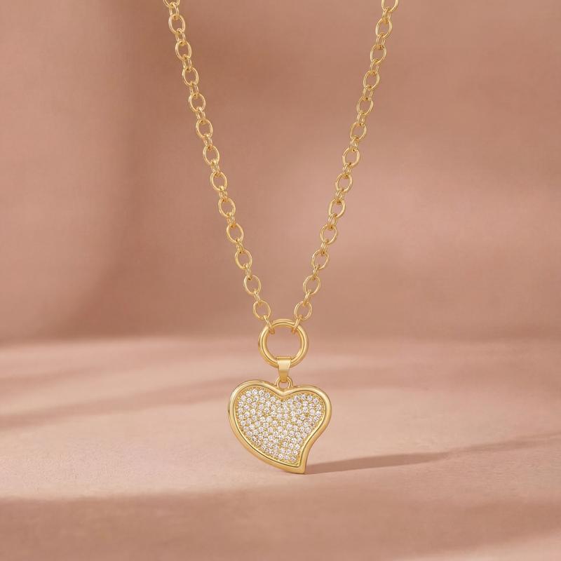 14k Diamond Accented Paperclip Chain Heart Necklaces