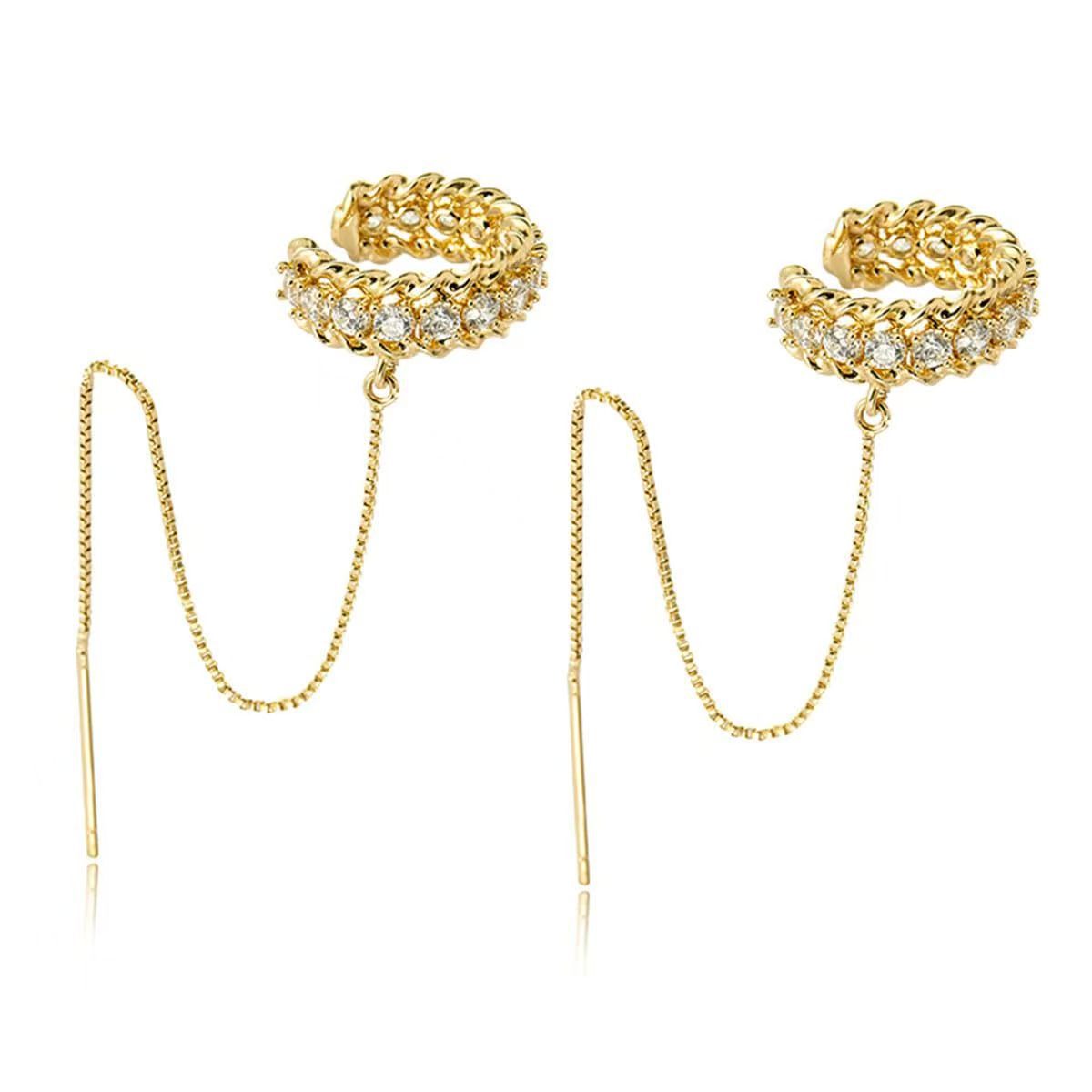Diamond Accented Threader Ear Cuff Earrings