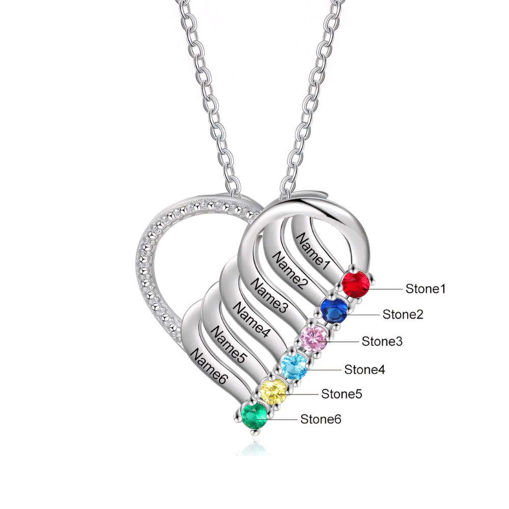 Personalized Name & Birthstone Heart Striped Pendant Necklace in gold