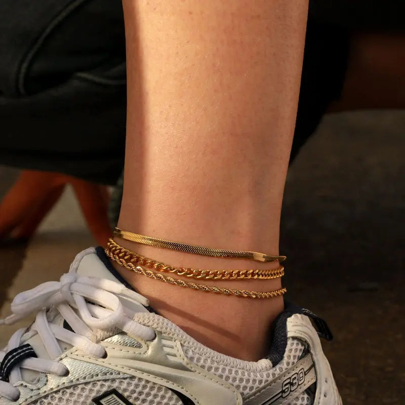 3pc Classic Anklet Stack