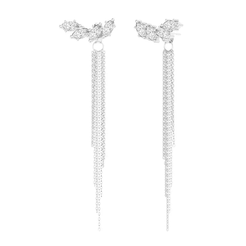 14k Tassel Chain Hoop Earrings in silver