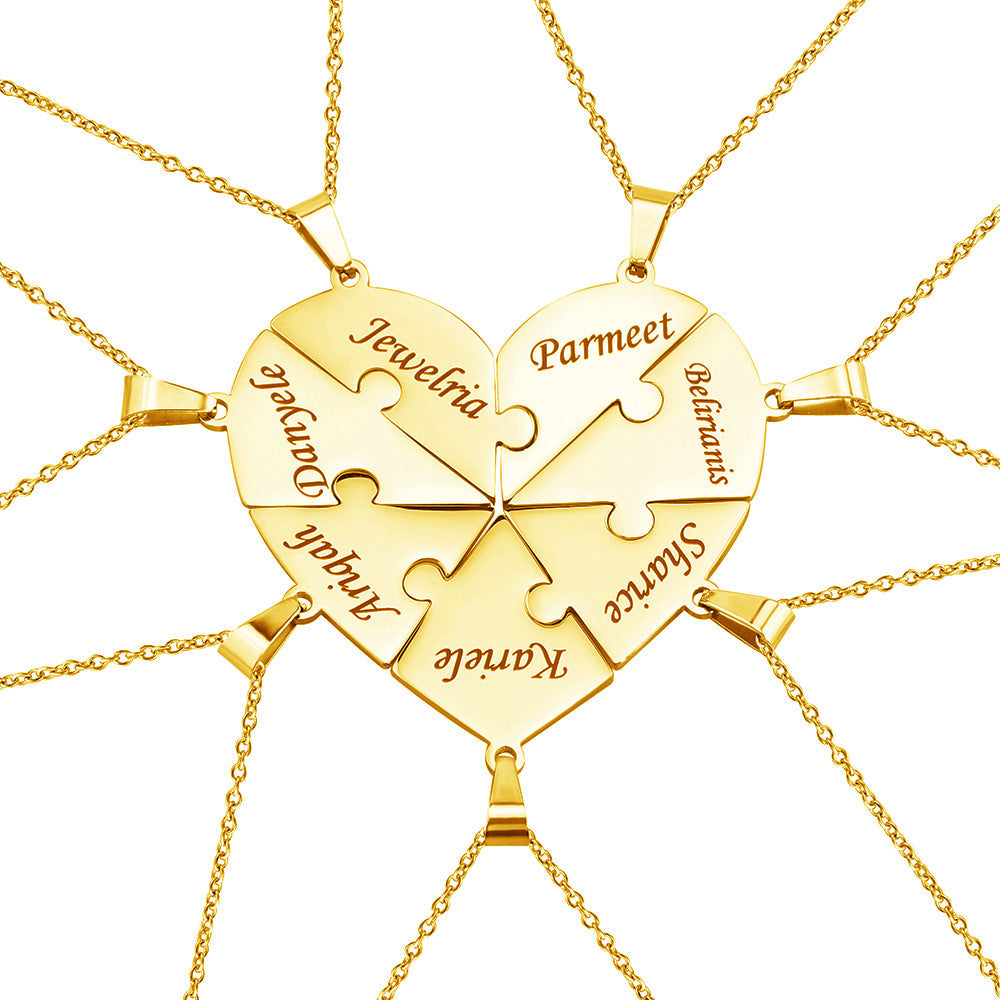 Personalized Family Heart Puzzle Necklace in gold