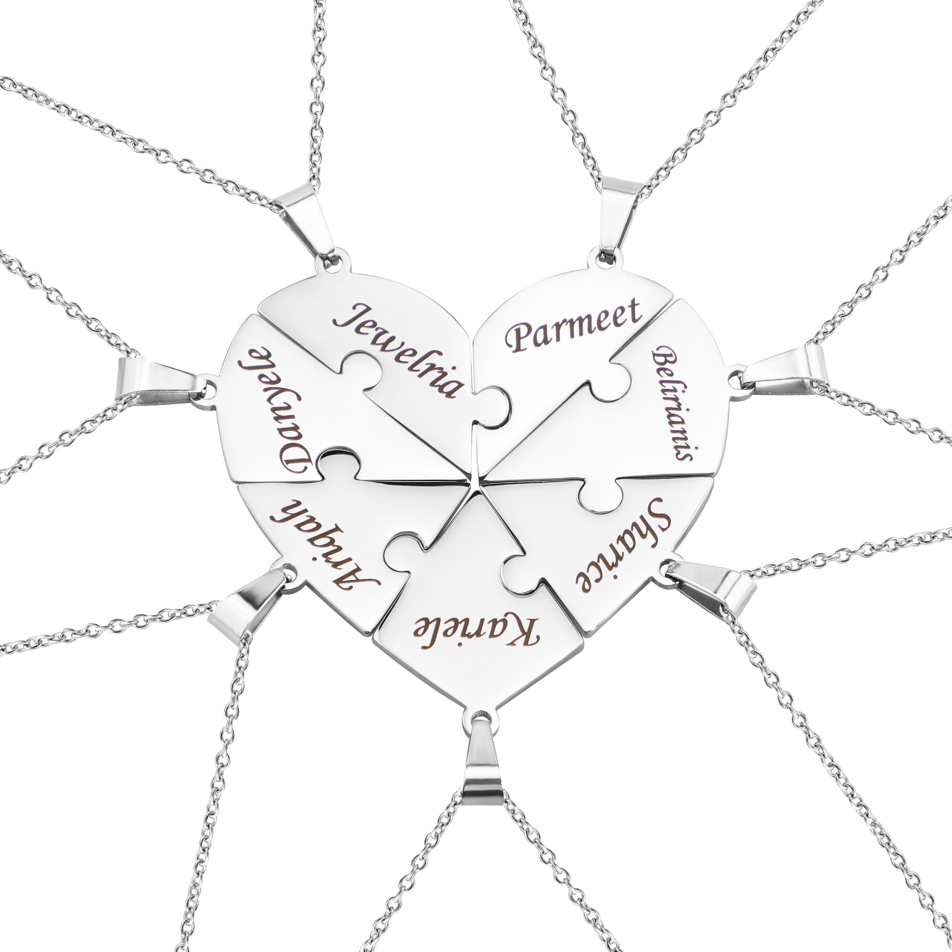 Personalized Family Heart Puzzle Necklace in silver
