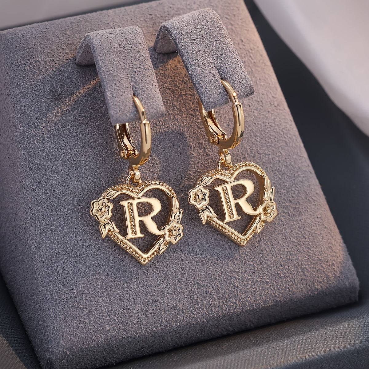 dainty initial letter heart hoop earrings