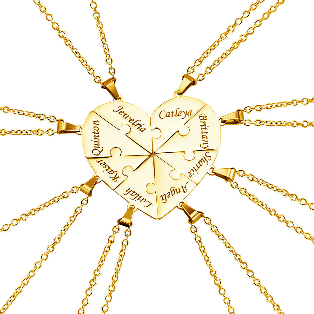 Personalized Family Heart Puzzle Necklace in gold