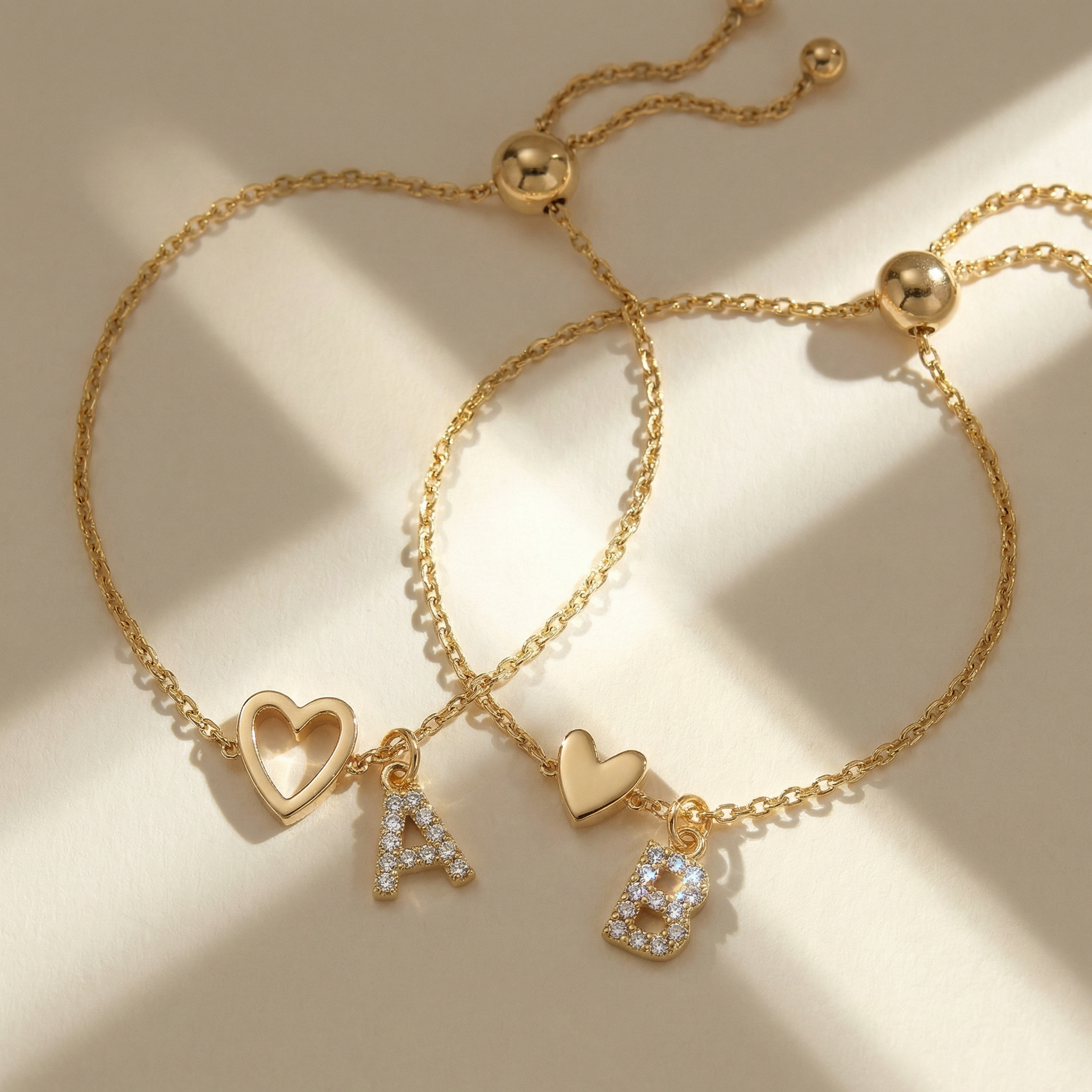 18k Linked Hearts Bond Initial Bracelets