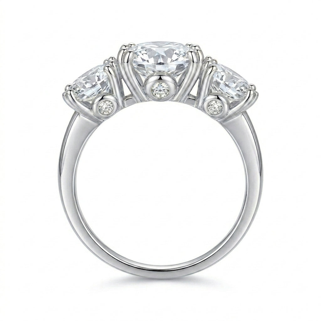 4CT 3 Moissanite Stone Set Ring in silver