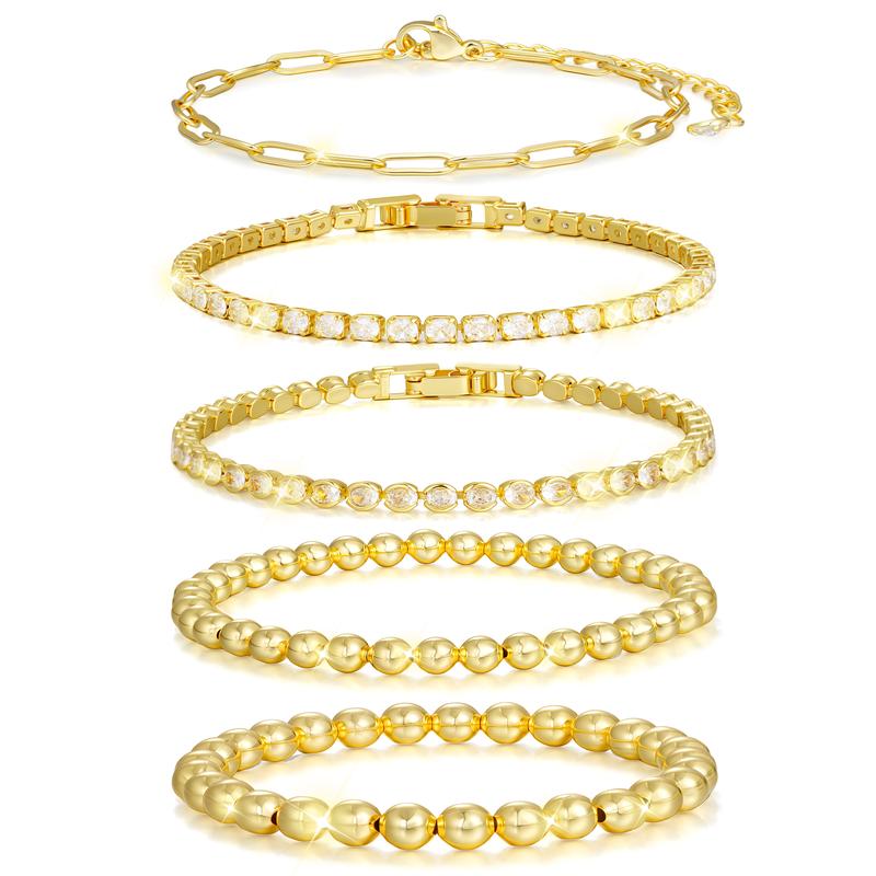 5pc Diamond Accented Gold Bracelet Stack