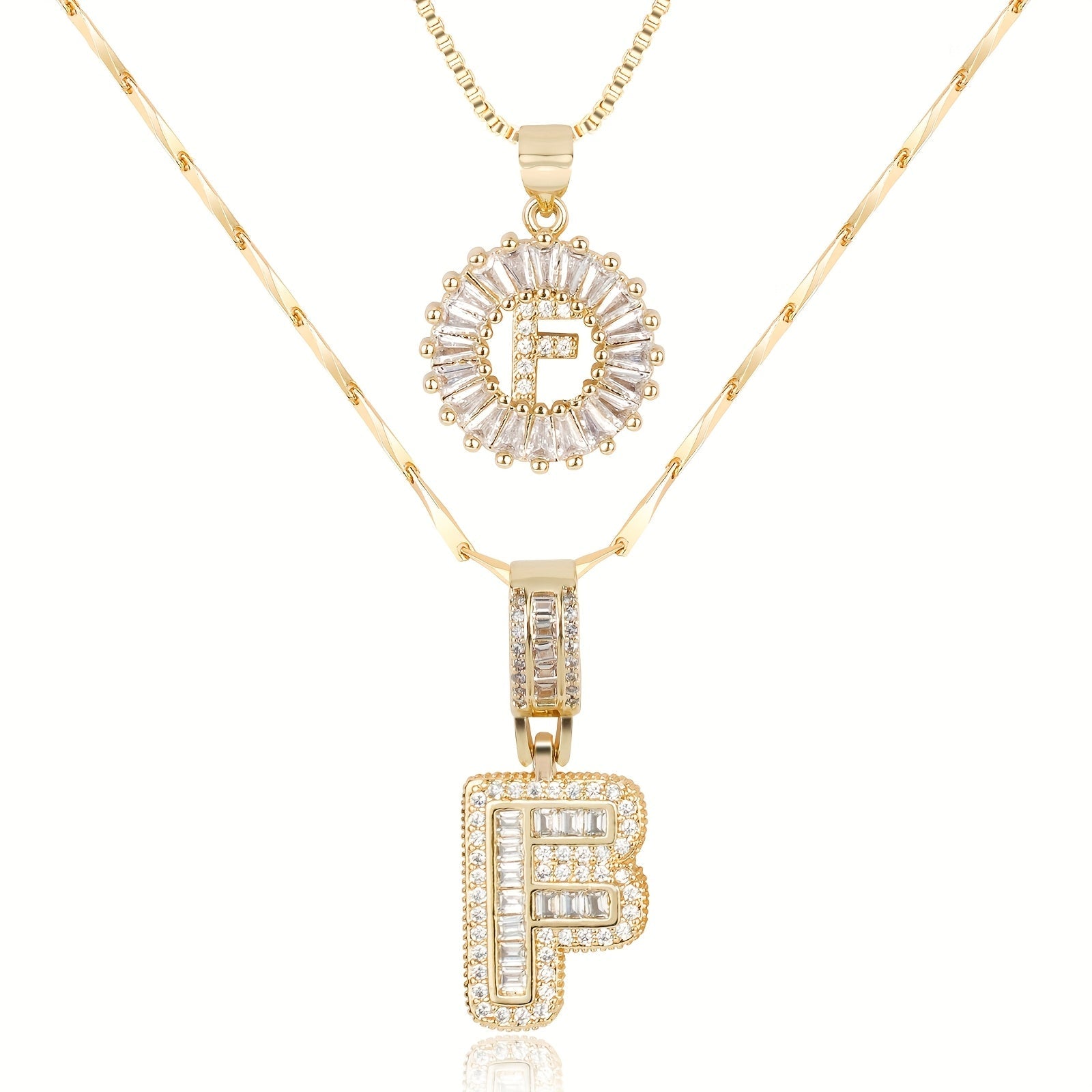 2pc 14k Diamond Letter Initial Necklaces in gold