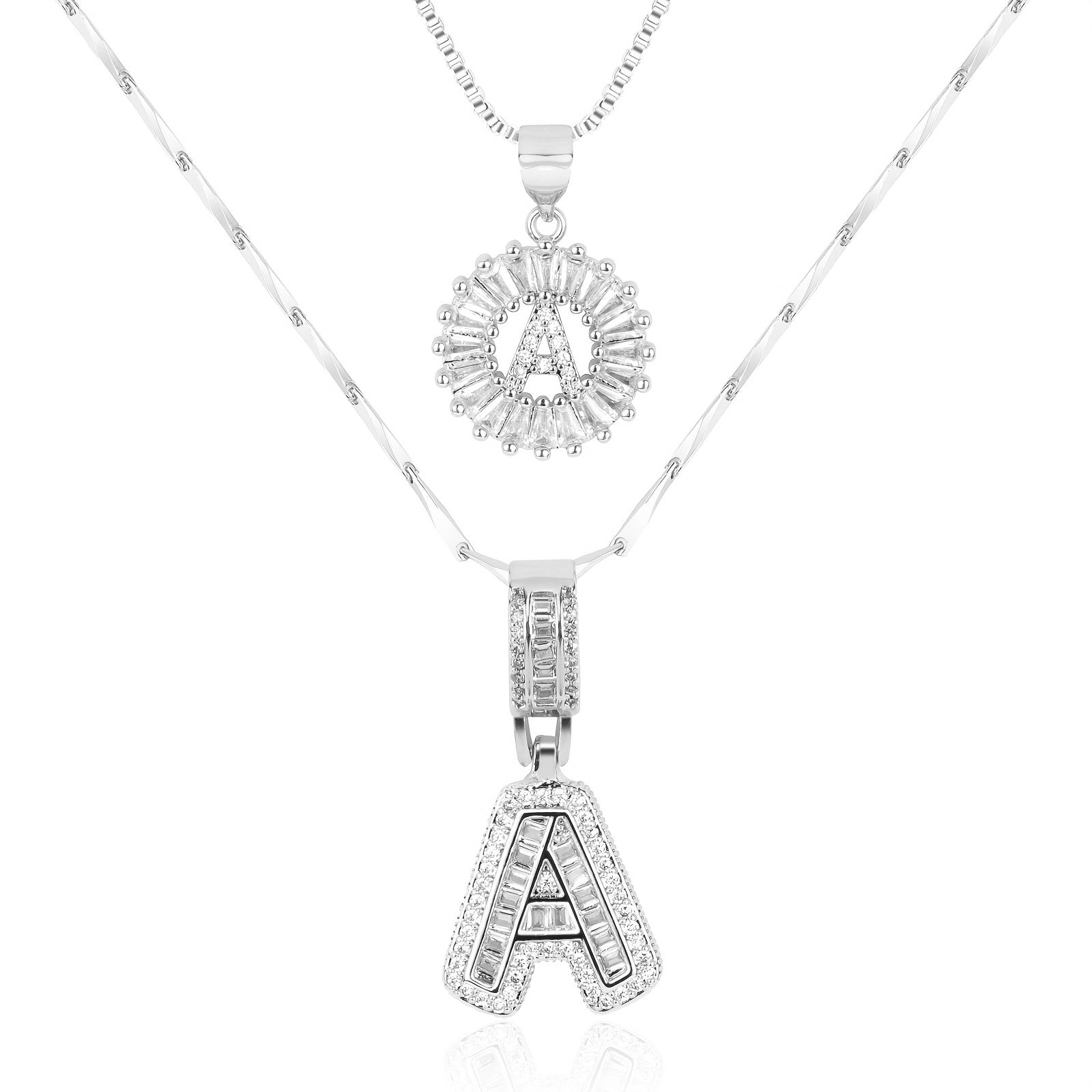 2pc 14k Diamond Letter Initial Necklaces in silver