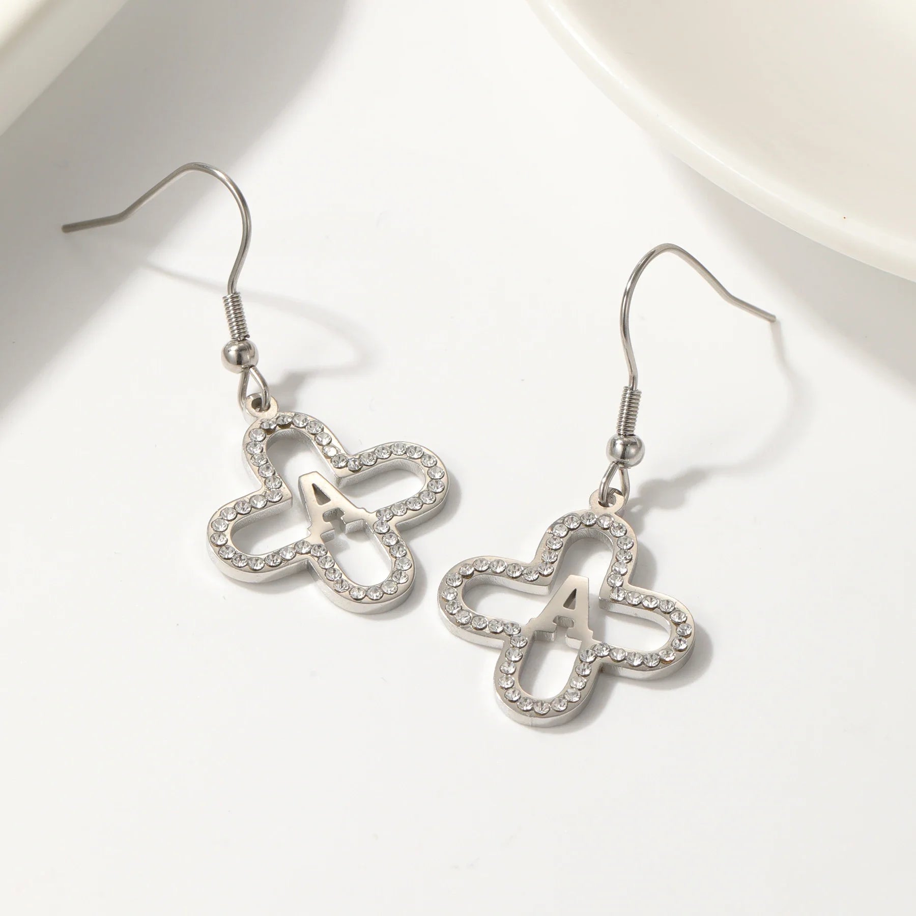 Classy Floral Letter Initial Earrings in silver