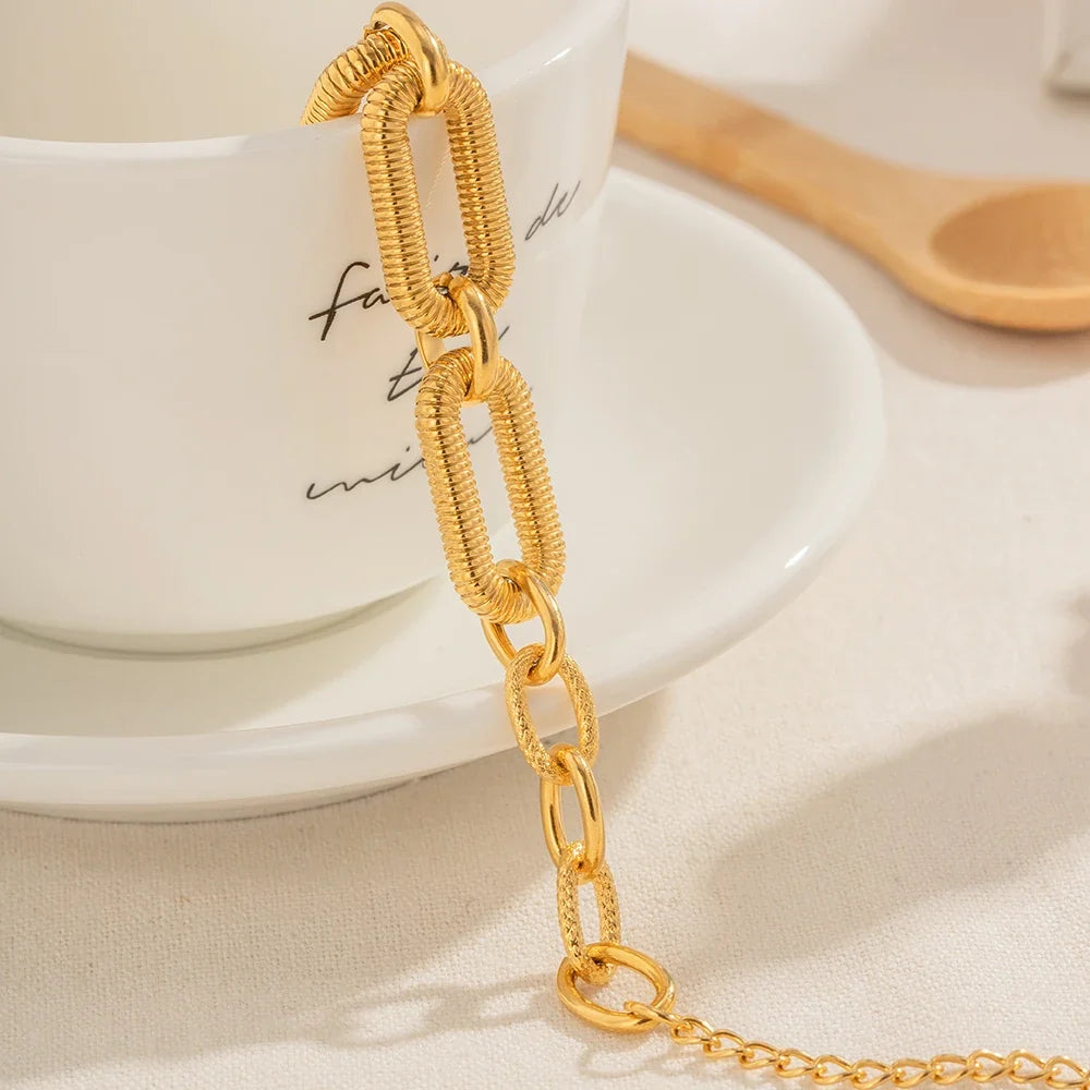 Chunky Multi Textured Paperclip Contrast Bracelet
