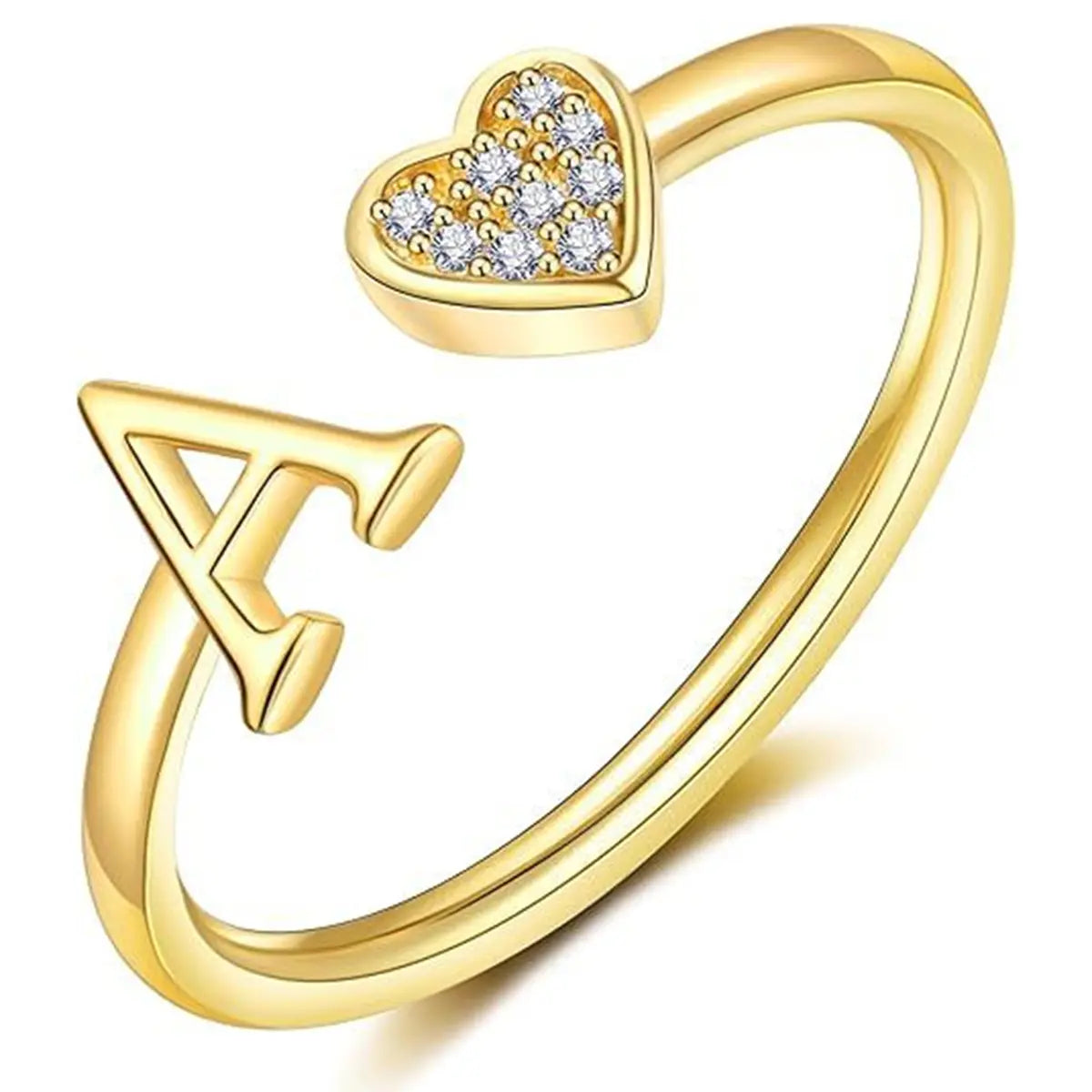 Elegant Heart Accented Serif Letter Initial Ring