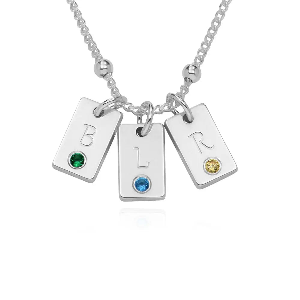 Personalized Initial Birthstone Charm Satellite Chain Necklace in silver