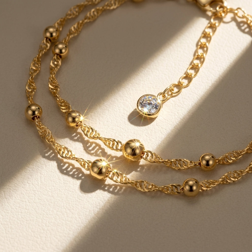 Layered Singapore Satellite Chain Anklet