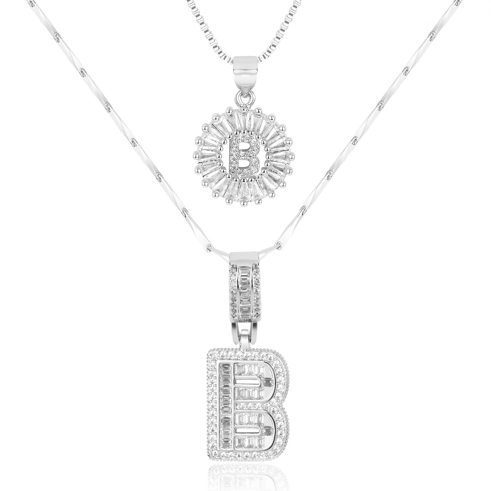 2pc 14k Diamond Letter Initial Necklaces in silver