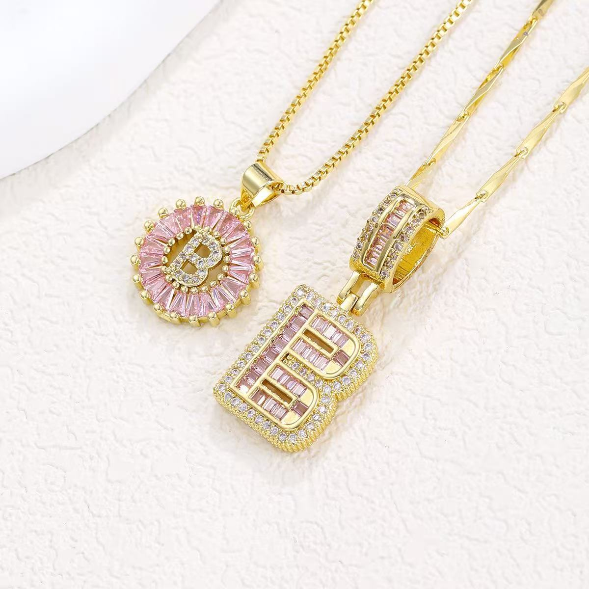 2pc 14k Diamond Letter Initial Necklaces (Limited Pink Edition) in gold