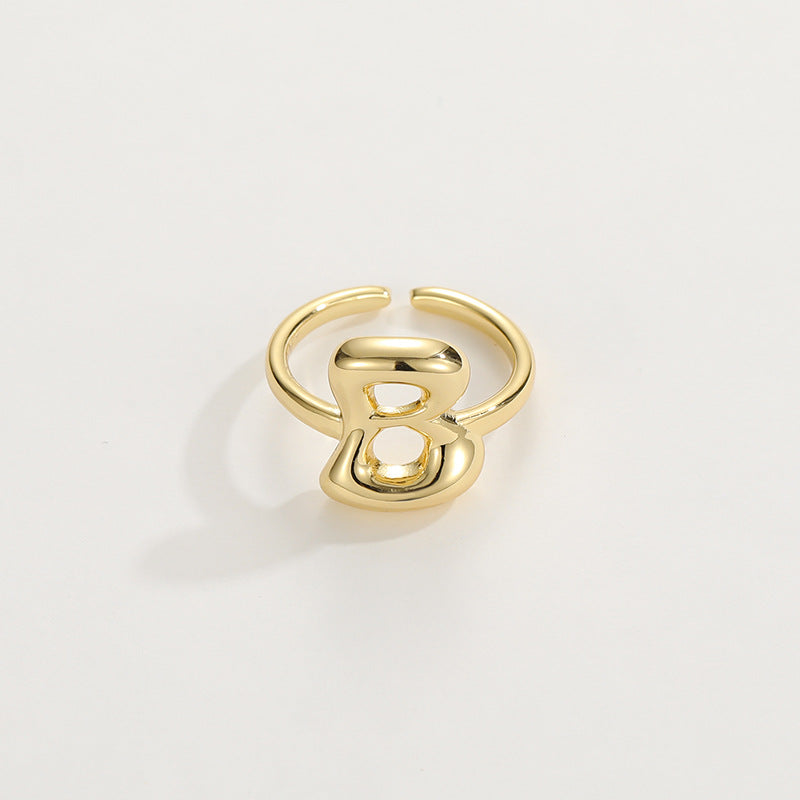 Cute Bubble Letter Initial Ring in gold