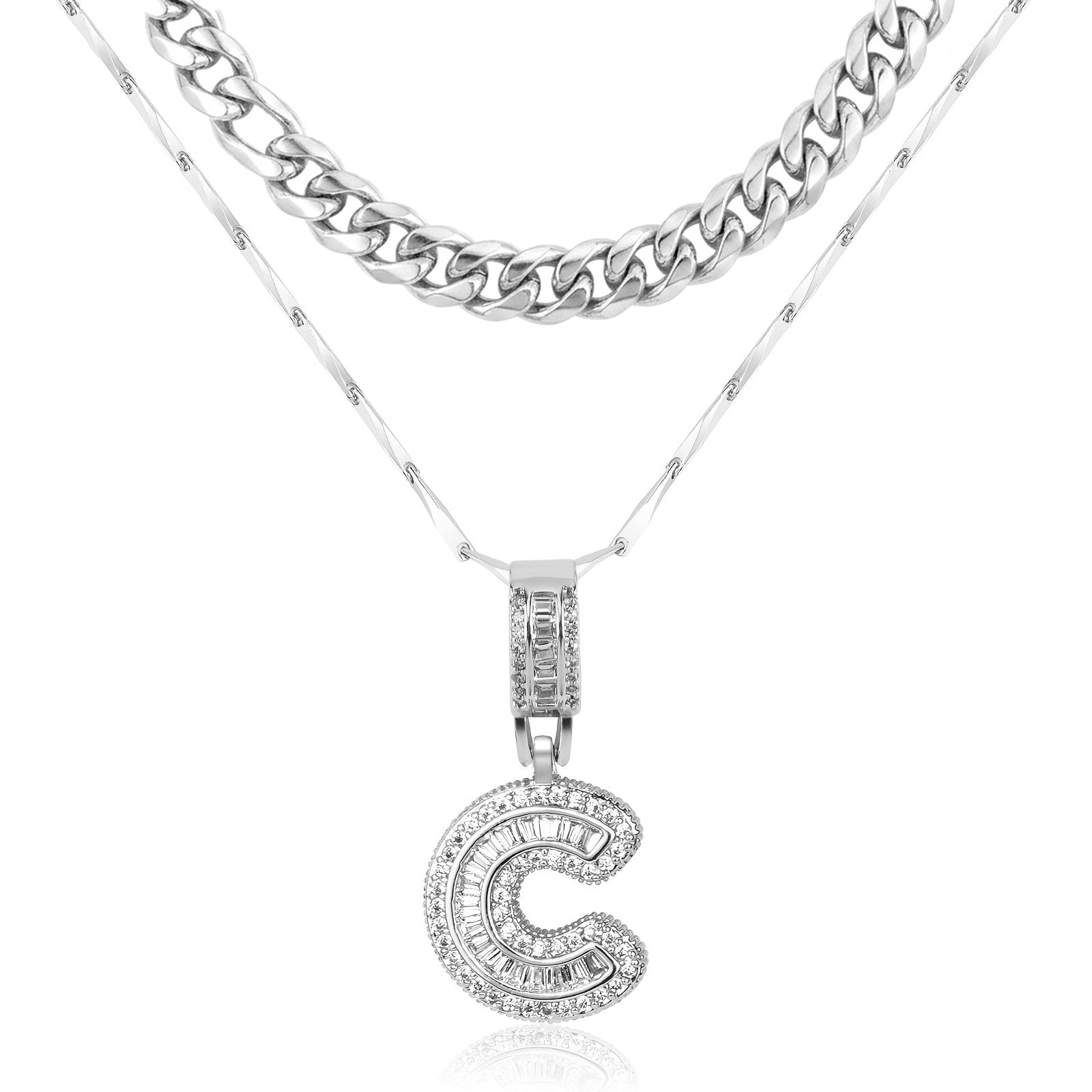 2pc 14k layered cuban initial necklaces