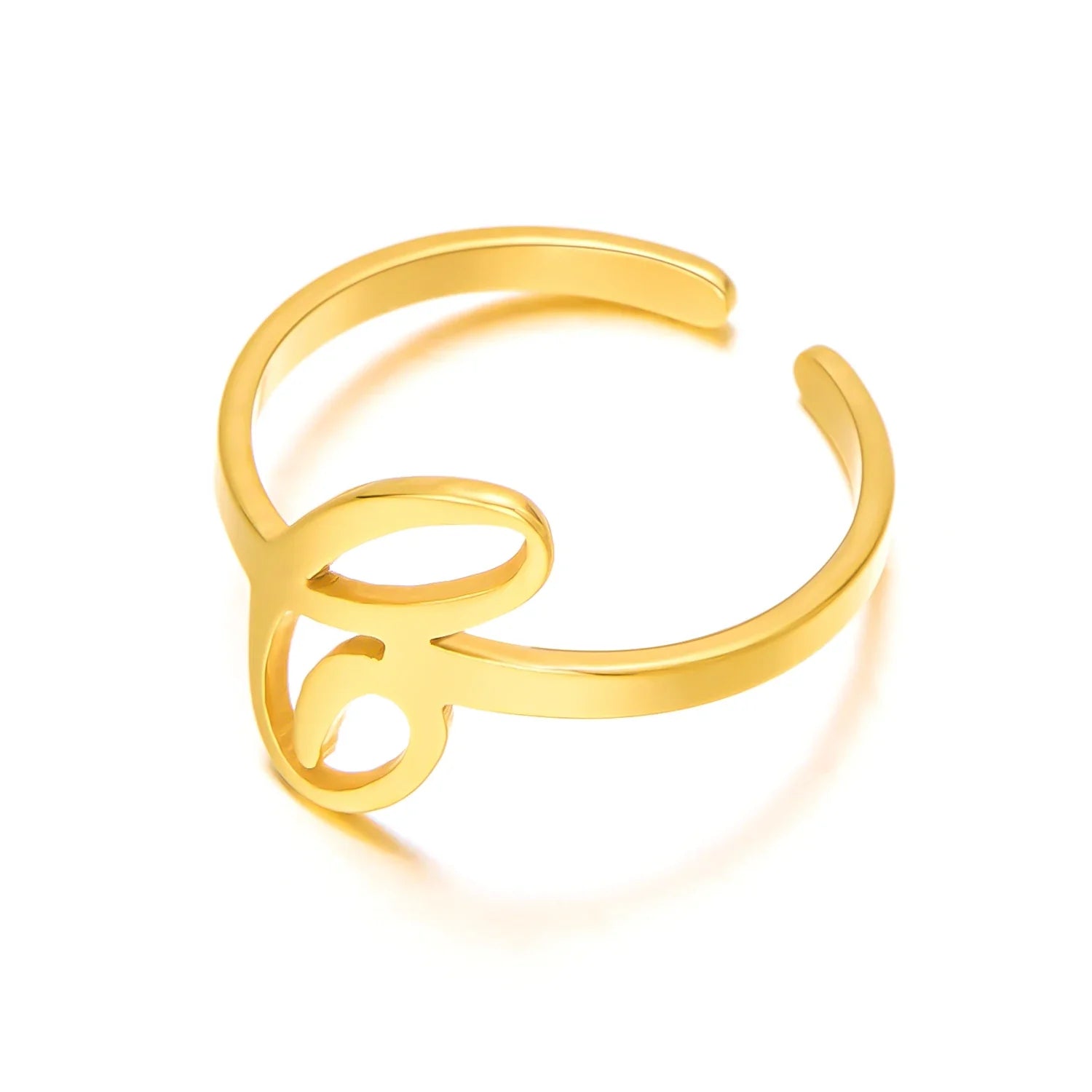 adjustable italic cursive letter initial ring
