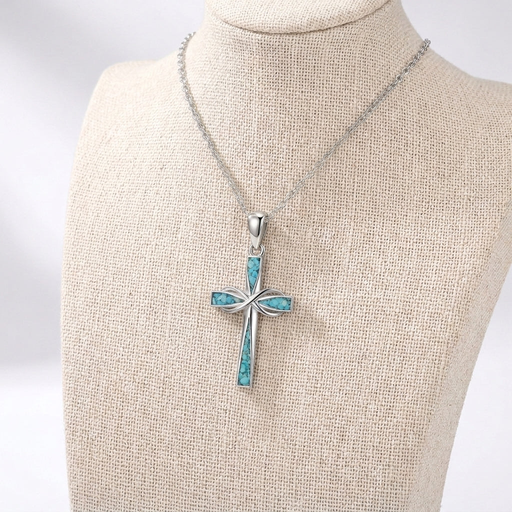 Turquoise Accented Infinity Cross Faith Necklace
