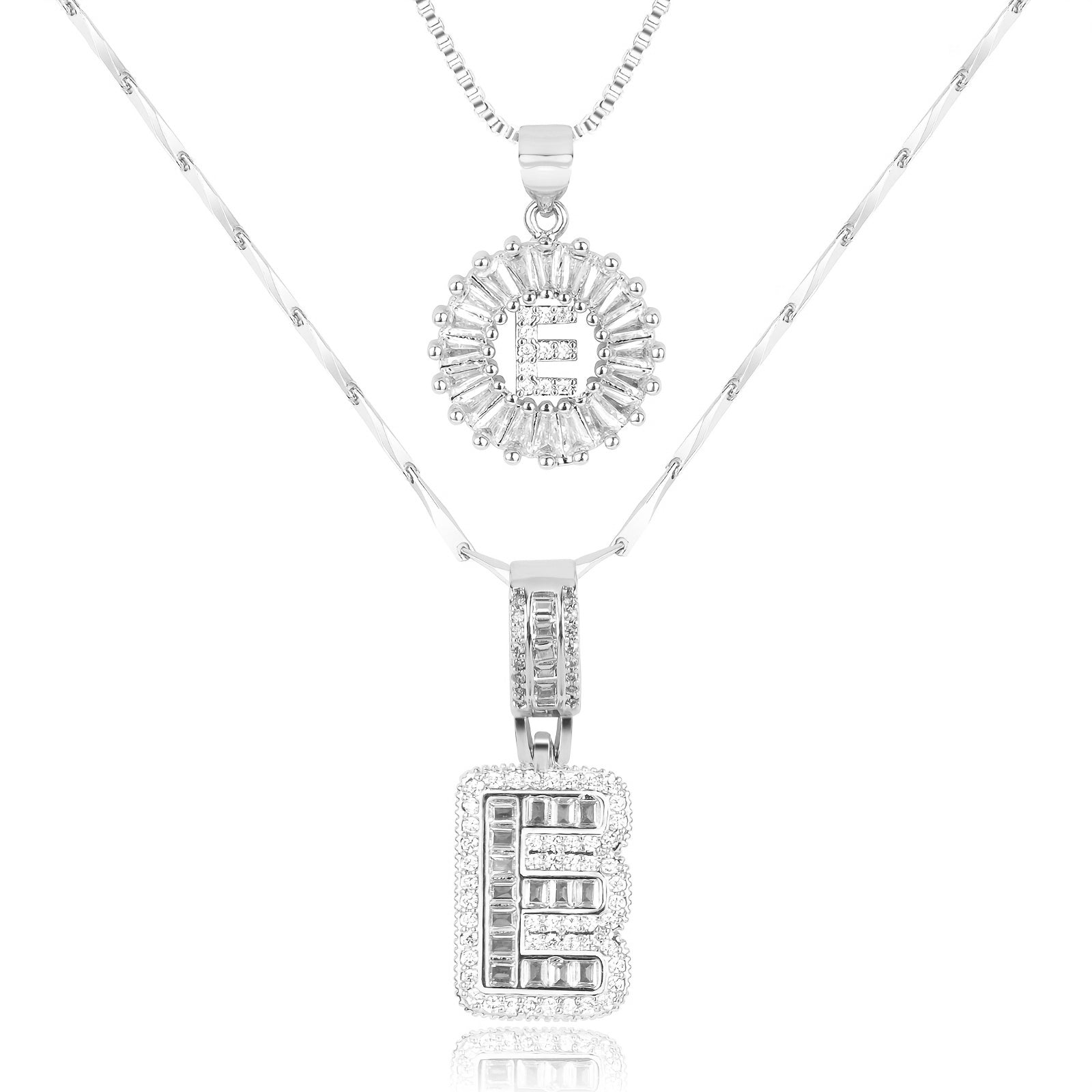 2pc 14k Diamond Letter Initial Necklaces in silver