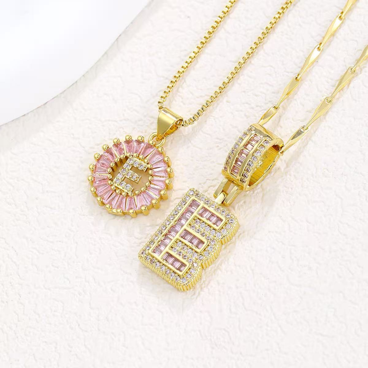 2pc 14k Diamond Letter Initial Necklaces (Limited Pink Edition) in gold