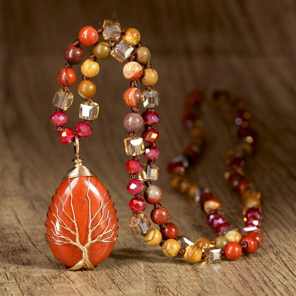 Boho Geometric Crystal Pendant Necklace