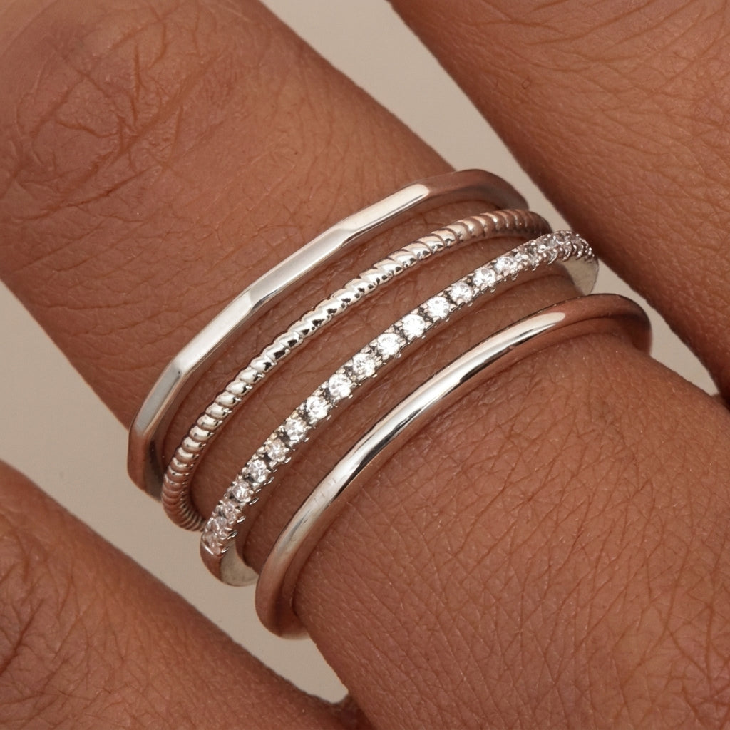 4pc 14k Dainty Ring Stack in silver
