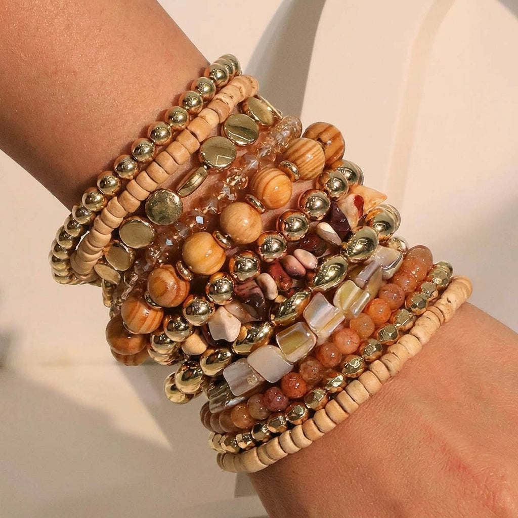 12pc Bohemian Warm Crystal Beaded Bracelet
